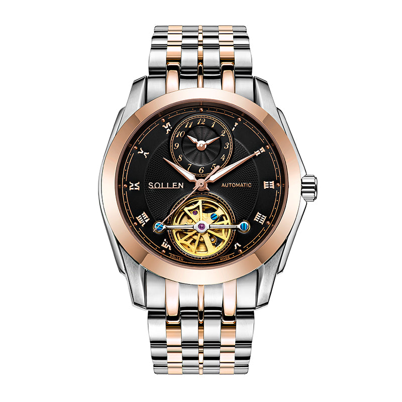 Sollen SL501 Automatic Watch - Men's Stainless Steel 7-Bead Bracelet Multi-Function Wristwatch