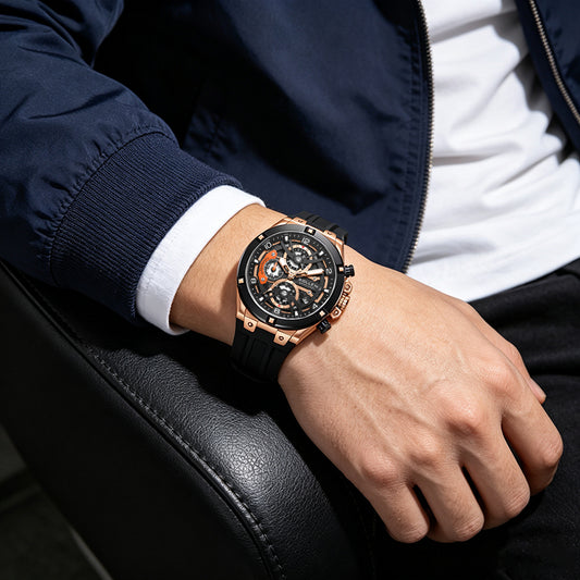 Sollen SL720 Chronograph Watch - Men's Multi-Function Textured Dial Performance Silicone Strap Wristwatch