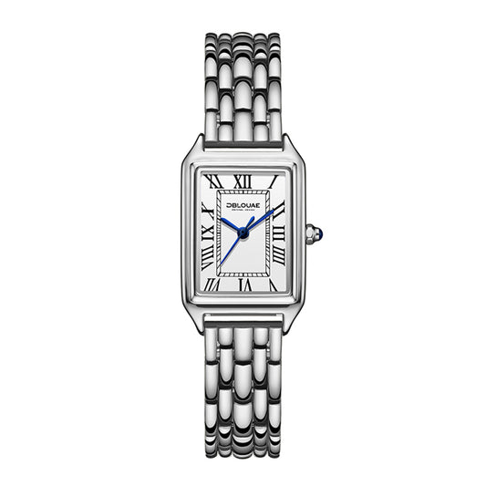 DBLOUAE 1001 Square Quartz Watch - Live Edition Women's Elegant Retro Roman Dial 3-Hand Slim Alloy Link Bracelet Wristwatch