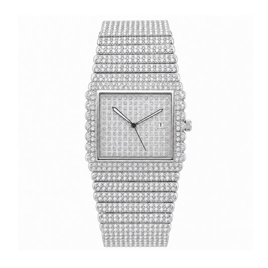 KDW KDW2399 Quartz Watch - Live Edition Men's & Women‘s Couple Luxury 38mm Full Iced-Out Crystal Pavé Case 3-Hand Calendar Date Fully Encrusted Link Bracelet Wristwatch