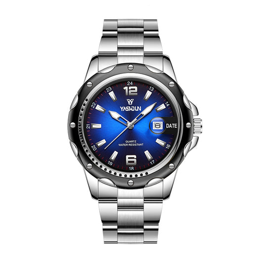 YASHDUN YSD5079 Quartz Watch - Live Edition Men's Heavy Sport 45mm Diver Style Bezel Luminous Hands Cyclops Date Steel Link Bracelet Wristwatch