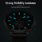 Sollen SL362 Men's Open Heart Automatic Mechanical Watch - 42mm Stainless Steel Case Slim 9.9mm Ice Blue Luminous Markers Mesh Bracelet Wristwatch