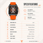 YASHDUN YSD5071 Quartz Watch - Live Edition Men's Heavy Sport 41mm Square Riveted Bezel Mechanical Engine Skeleton Illusion Dial Slanted Date Sculpted Silicone Strap Wristwatch