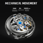 Sollen SL362 Men's Open Heart Automatic Mechanical Watch - 42mm Stainless Steel Case Slim 9.9mm Ice Blue Luminous Markers Mesh Bracelet Wristwatch