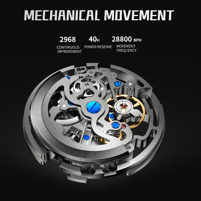 Sollen SL362 Men's Open Heart Automatic Mechanical Watch - 42mm Stainless Steel Case Slim 9.9mm Ice Blue Luminous Markers Mesh Bracelet Wristwatch