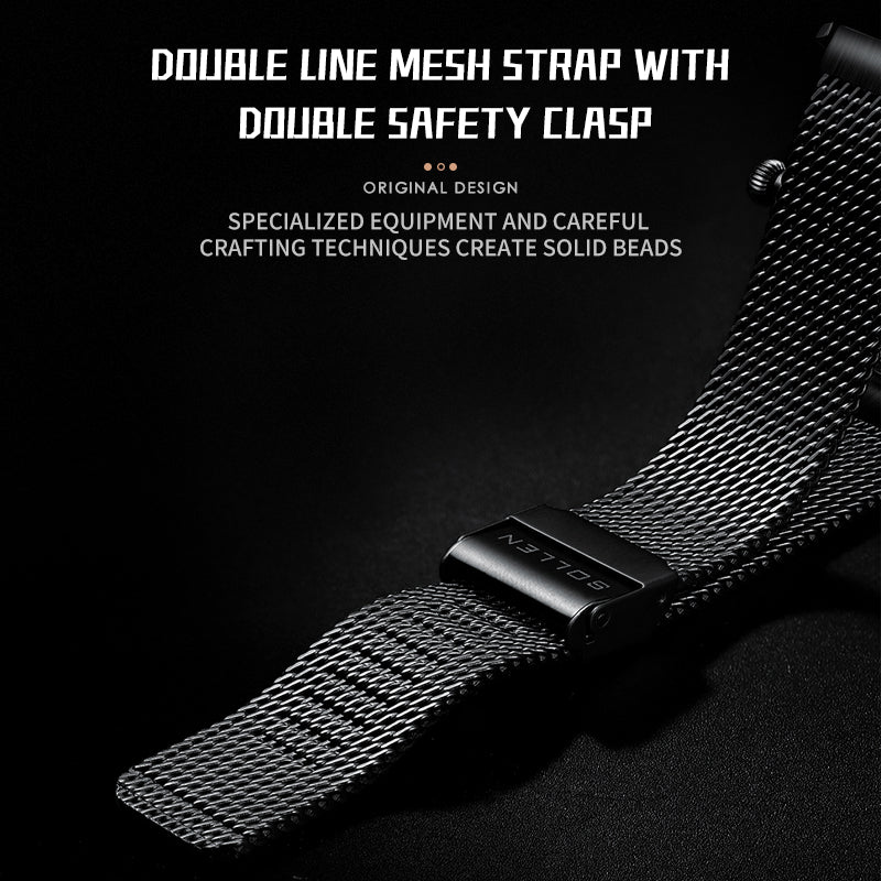 Sollen SL362 Men's Open Heart Automatic Mechanical Watch - 42mm Stainless Steel Case Slim 9.9mm Ice Blue Luminous Markers Mesh Bracelet Wristwatch