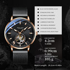 Sollen SL362 Men's Open Heart Automatic Mechanical Watch - 42mm Stainless Steel Case Slim 9.9mm Ice Blue Luminous Markers Mesh Bracelet Wristwatch