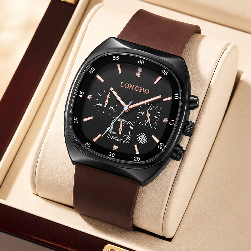LONGBO LB83920 Live Edition Men's Modern Sport Watch - Sleek TV Shaped Rectangle Case Oil Pressed Dial 4:30 Date Lightweight Silicone Strap Wristwatch
