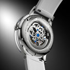 Sollen SL320 Men's Full Skeleton Automatic Mechanical Watch - 42mm K9 Glass Case Sandblasted Open Dial Fluororubber Strap Wristwatch