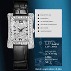Sollen SL432 Women's Tank Quartz Watch - 33x43mm Full Pave Crystal Dial Iced Out Genuine Leather Strap Wristwatch