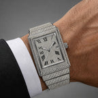 KDW KDW8337G Quartz Watch - Live Edition Men's Luxury Heavy 54mm Full Iced-Out Crystal Pavé Square Case Roman Numeral Day-Date Fully Encrusted Wide Link Bracelet Wristwatch