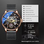 Sollen SL208 Men's Full Skeleton Automatic Mechanical Watch - 42mm Stainless Steel Case Frosted Open Dial Luminous Hands Wristwatch