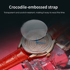 Sollen SL436 Women's Quartz Watch - 36mm Full Pave Crystal Dial Ruby Crown Genuine Leather Strap Wristwatch