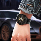 YASHDUN YSD5061 Quartz Watch - Live Edition Men's Heavy Industrial 43mm Square-Octagonal Case Steampunk Mechanical Gear Illusion Dial Date Steel Link Bracelet Wristwatch
