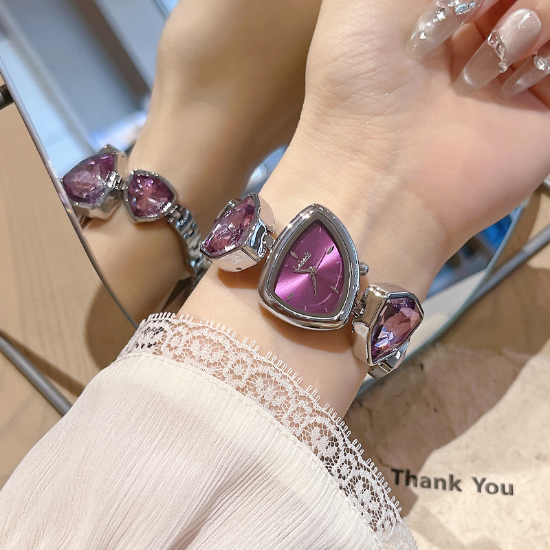 Labaoli LA682 Quartz Watch - Live Edition Women's Avant-Garde 27mm Asymmetric Case Irregular Cobblestone Faceted Gemstone Link Jewelry Bracelet Timepiece