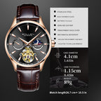 Sollen SL306 Men's Open Heart Automatic Mechanical Watch - 41mm Stainless Steel Case Moon Phase Dual Time Luminous Dial Wristwatch