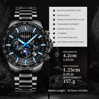 Sollen SL608 Automatic Watch - Men's Multi-Function Moonphase Stainless Steel 5-Bead Bracelet Wristwatch