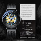 Sollen SL307 Men's Full Skeleton Automatic Mechanical Watch - 42mm Stainless Steel Case Slim 9.9mm Roman Numeral Bezel Mesh Bracelet Wristwatch