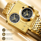 Oulm HT5024 Live Edition Men's Tactical Watch - Cyberpunk Multi Time Zone Dual Movement Rectangle Armor Case Metal Band Sport Wristwatch