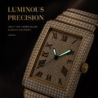 KDW KDW8315L Quartz Watch - Live Edition Women's Luxury 46mm Full Iced-Out Crystal Pavé Square Case Roman Numeral Day-Date Luminous Hands Fully Encrusted Link Bracelet Wristwatch