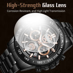 Sollen SL722 Chronograph Watch - Men's All-Black Case Multi-Function Stainless Steel Link Bracelet Wristwatch