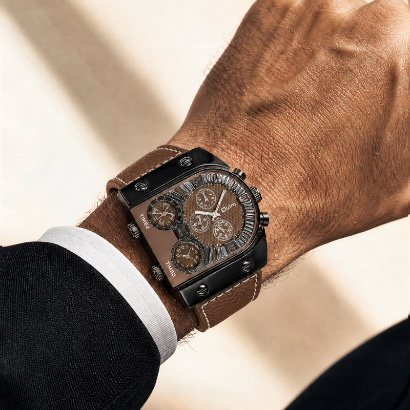 Oulm HP9315 Quartz Watch - Live Edition Men's Heavy Steampunk Industrial Matte Case Luminous Hands Wide Leather Strap Tactical Wristwatch