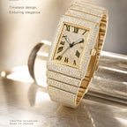 KDW KDW8337G Quartz Watch - Live Edition Men's Luxury Heavy 54mm Full Iced-Out Crystal Pavé Square Case Roman Numeral Day-Date Fully Encrusted Wide Link Bracelet Wristwatch