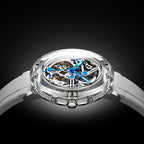 Sollen SL320 Men's Full Skeleton Automatic Mechanical Watch - 42mm K9 Glass Case Sandblasted Open Dial Fluororubber Strap Wristwatch