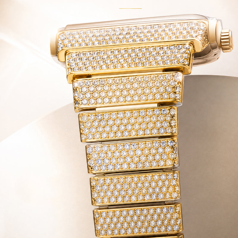 KDW KDW8337G Quartz Watch - Live Edition Men's Luxury Heavy 54mm Full Iced-Out Crystal Pavé Square Case Roman Numeral Day-Date Fully Encrusted Wide Link Bracelet Wristwatch