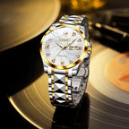 Sollen 9089 Automatic Watch - Men's Dress Citizen 8205 Wavy Dial Day Date Roman Crystal Marker 7-Bead Steel Bracelet Wristwatch