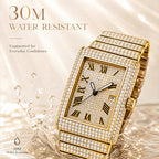 KDW KDW8315L Quartz Watch - Live Edition Women's Luxury 46mm Full Iced-Out Crystal Pavé Square Case Roman Numeral Day-Date Luminous Hands Fully Encrusted Link Bracelet Wristwatch