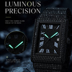 KDW KDW8337G Quartz Watch - Live Edition Men's Luxury Heavy 54mm Full Iced-Out Crystal Pavé Square Case Roman Numeral Day-Date Fully Encrusted Wide Link Bracelet Wristwatch