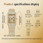 KDW KDW8315L Quartz Watch - Live Edition Women's Luxury 46mm Full Iced-Out Crystal Pavé Square Case Roman Numeral Day-Date Luminous Hands Fully Encrusted Link Bracelet Wristwatch
