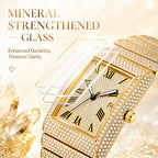 KDW KDW8337G Quartz Watch - Live Edition Men's Luxury Heavy 54mm Full Iced-Out Crystal Pavé Square Case Roman Numeral Day-Date Fully Encrusted Wide Link Bracelet Wristwatch