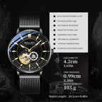 Sollen SL365 Men's Open Heart Automatic Mechanical Watch - 42mm Stainless Steel Case Slim 9.9mm Miyota 82S5 Movement Small Seconds Mesh Bracelet Wristwatch