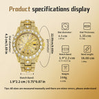 MISSFOX V380L Live Edition Men's Iced Out Watch - Luxury Large Crystal Bezel Pave Roman Numerals Dial Date Window Metal Band Hiphop Wristwatch