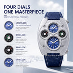 Oulm HP9155 Live Edition Men's Tactical Watch - Cyberpunk Multi Time Zone Dual Movement Shield Armor Case with Built-in Compass & Thermometer Sport Wristwatch
