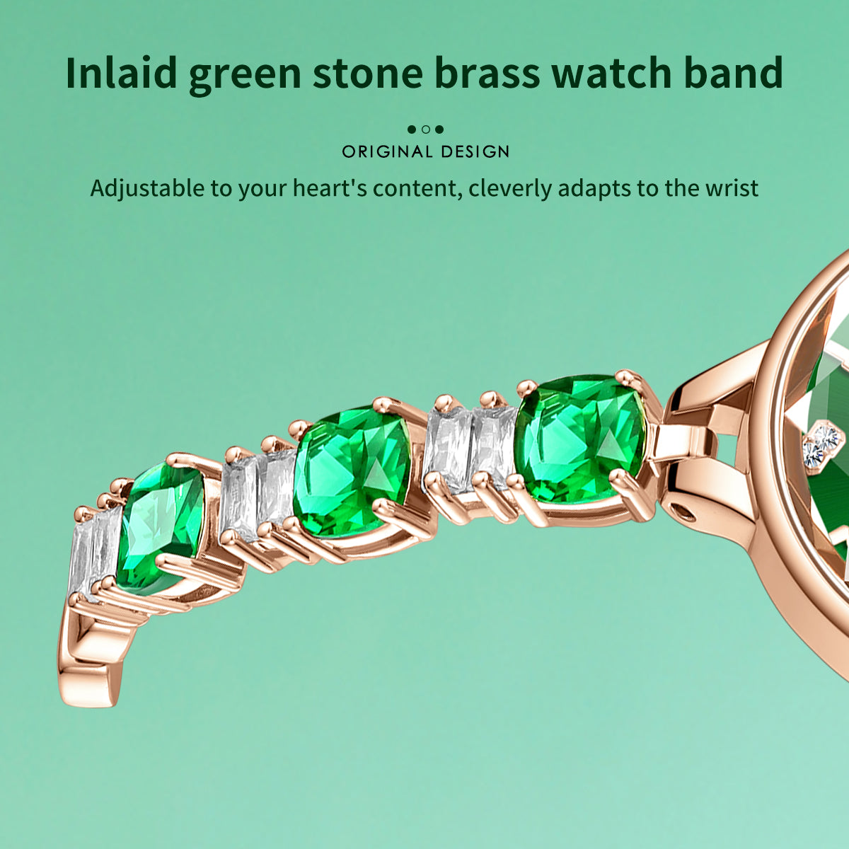 Sollen SL478 Quartz Watch - Women's Rose Gold Ice Green Dial Prismatic Glass Jewelry Bracelet Wristwatch