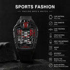 JEMSDUN JSD724 Live Edition Men's Futuristic Racing Engine Quartz Watch - 50x43mm Rose Gold Case V8 Engine Cylinder Dial Bullhead Crown Silicone Strap Wristwatch