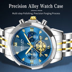 Sollen SL723 Chronograph Watch - Men's Multi-Function Moonphase Two-Tone Stainless Steel Link Bracelet Wristwatch