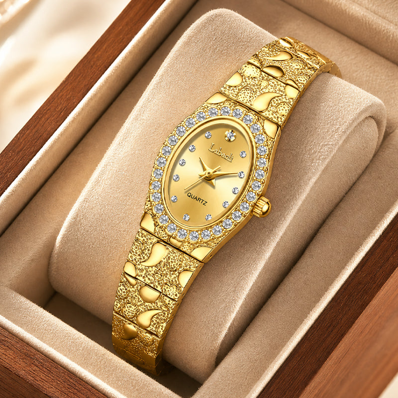 Labaoli LA631 Quartz Watch - Live Edition Women's Luxury Jewelry Elegant Crystal Bezel 3D Textured Embossed Bracelet Thin Bangle Wristwatch