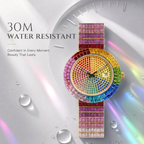KDW KDW-2401 Quartz Watch - Live Edition Men's & Women's Luxury Iced-Out Full Rainbow Gradient Crystals Encrusted Gold Case Luminous Hands Date Window Stainless Steel Band Hiphop Wristwatch
