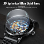 Sollen SL307 Men's Full Skeleton Automatic Mechanical Watch - 42mm Stainless Steel Case Slim 9.9mm Roman Numeral Bezel Mesh Bracelet Wristwatch