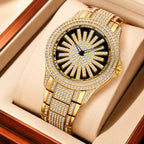 LOOK WORLD RKS1006 Live Edition Men's Iced Out Watch - Luxury Full Crystals Encrusted Bold Case Creative Spinning Sunburst Dial Metal Band Hiphop Wristwatch
