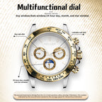 Sollen SL808 Multi-Function Watch - Men's Moonphase Sunray Dial Luminous Markers 3-Bead Stainless Steel Bracelet Wristwatch