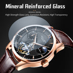 Sollen SL302X Men's Open Heart Automatic Mechanical Watch - 41mm Stainless Steel Case Moon Phase Dual Time Leather Strap Wristwatch