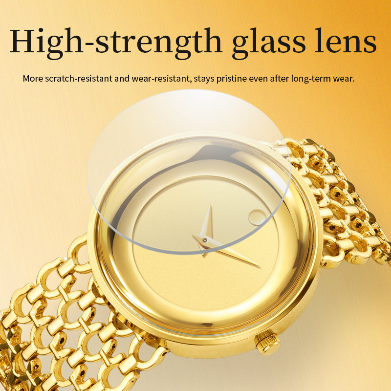 LX-1016 Quartz Watch - Live Edition Unisex Modern 40mm Ultra-Slim 8mm Case Faceted Cut Lens Full IPG Gold Plating Luxury 26mm Woven-Link Bracelet Timepiece