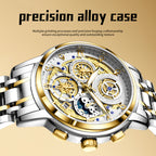 Sollen SL715 Chronograph Watch - Men's Two-Tone Stainless Steel 7-Bead Bracelet Multi-Function Quartz Wristwatch