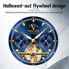 Sollen SL806 Multi-Function Watch - Men's Open-Heart Moonphase Sunburst Dial 7-Bead Tungsten-Steel Bracelet Wristwatch