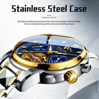 Sollen SL807 Multi-Function Watch - Men's Open-Heart Moonphase Sunray Fluted Dial 7-Bead Tungsten-Steel Bracelet Wristwatch